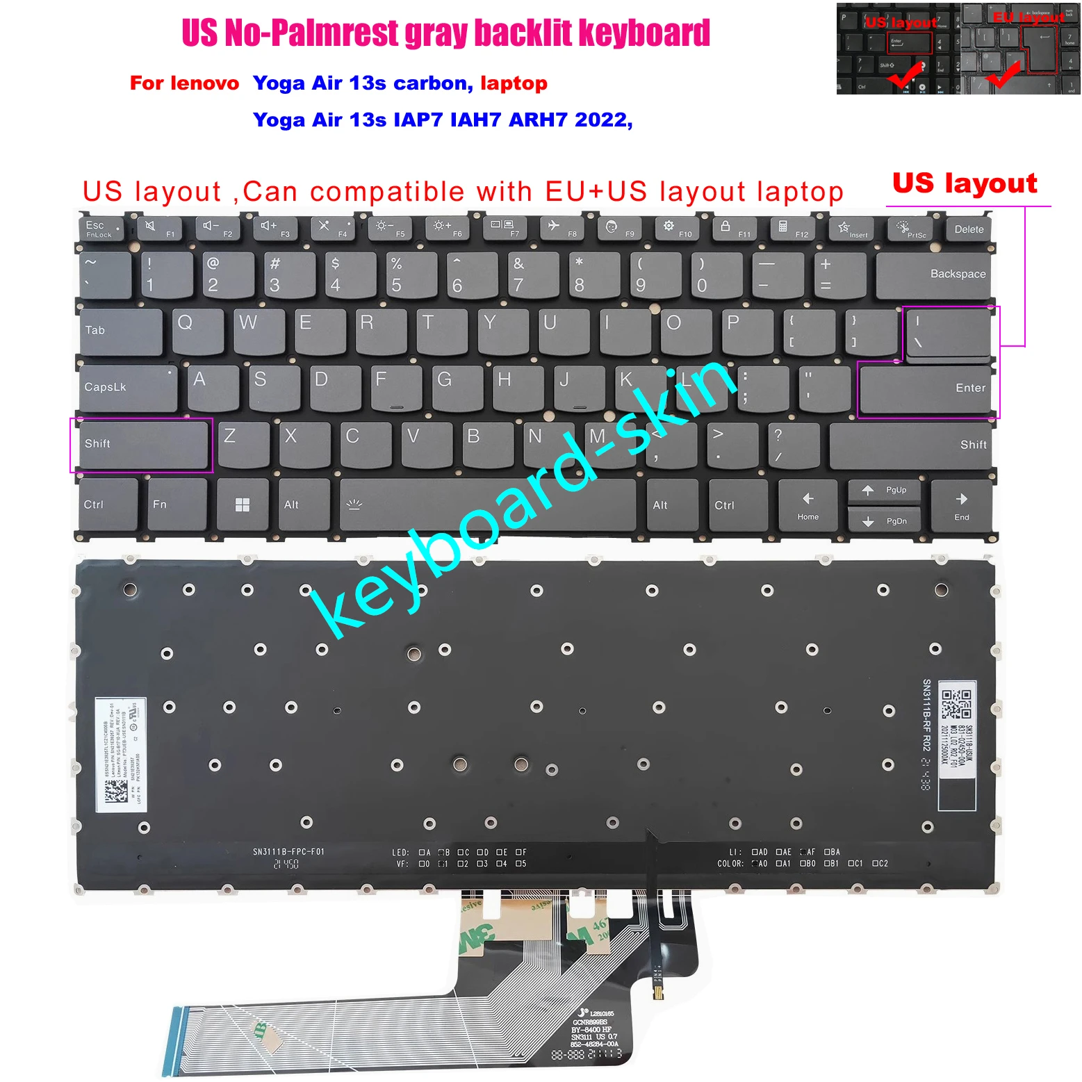 

Новая клавиатура с американской подсветкой для ноутбука Lenovo Yoga Air 13s carbon,Air 13s IAP7 IAH7 ARH7