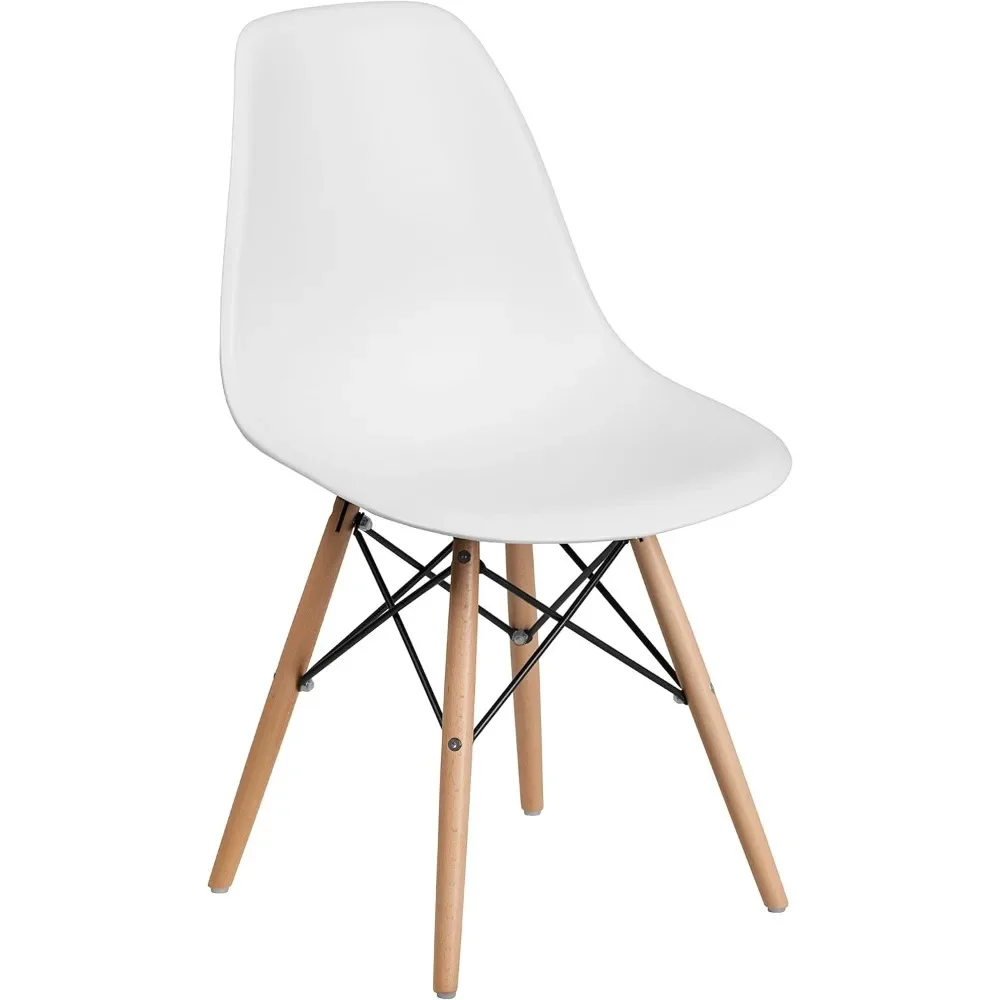 

Plastic Modern Dining Chair with Wooden Legs, Mid-Century Modern Accent Chair for Dining Rooms and Offices, White