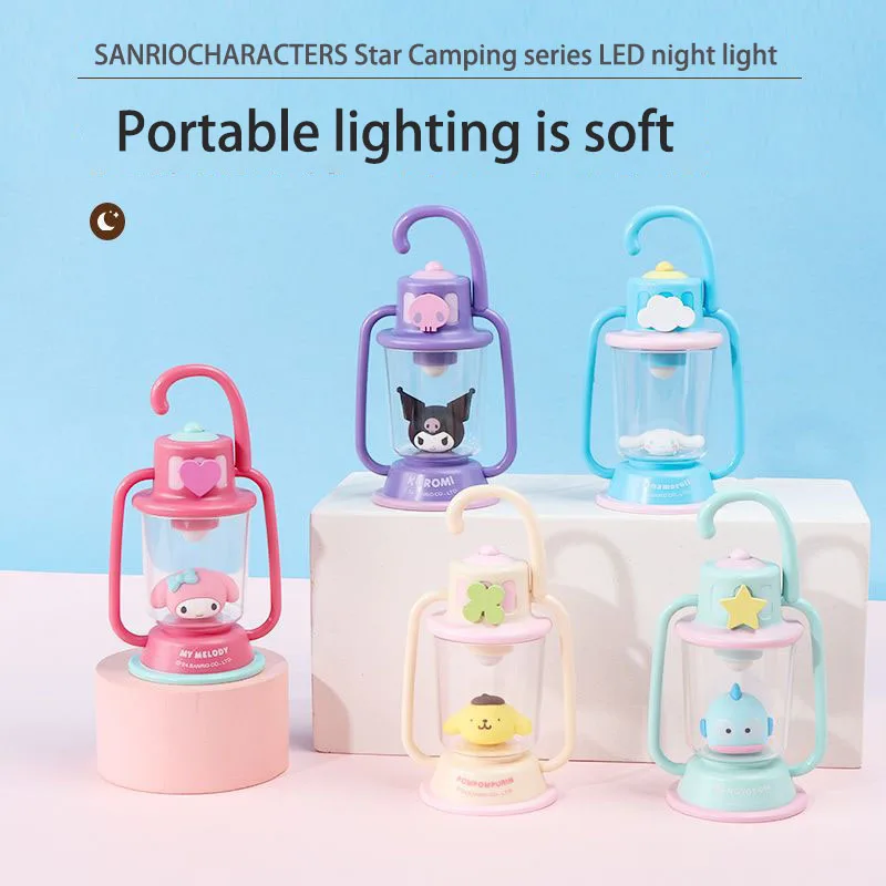 Miniso Genuine Sanrio Hoshino Camping Led Night Light Lamp Decor Christmas Portable Nightlight Bed Light Cute Illumination Gifts