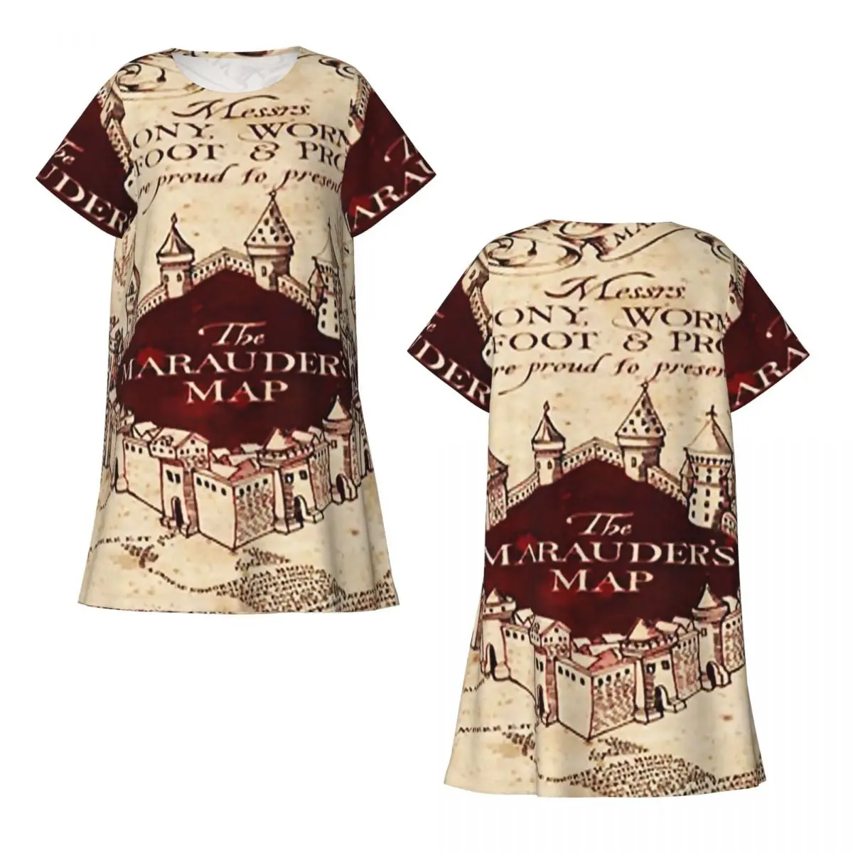 Custom Marauders Magic Map Short Sleeves Nightdress For Sleeping Sleepshirts Women Short Sleeve Nightgowns Loose Pajama Dress
