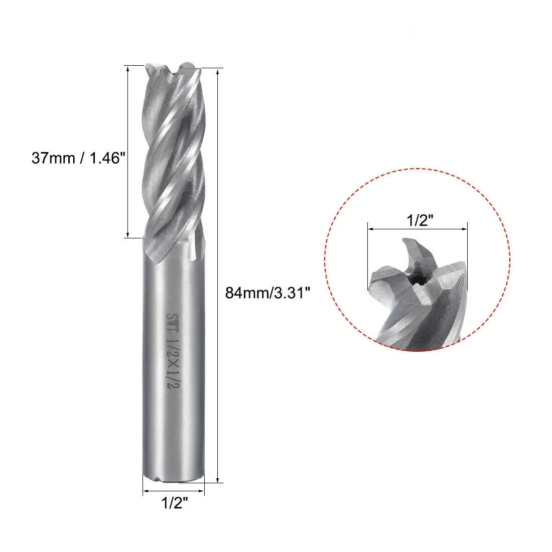 40mm End Mill Replacement 1/2 Inch 1Pcs HSS Straight Shank 4-Flute Spiral Cutter Drill Bit Machine Metalworking