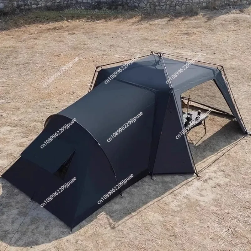 Automatisches Schnellöffnungs-Kuppelzelt mit integriertem Reißverschluss-Vordach, wasserdicht, sonnensicher, übergroßes Vordach für Outdoor-Camping