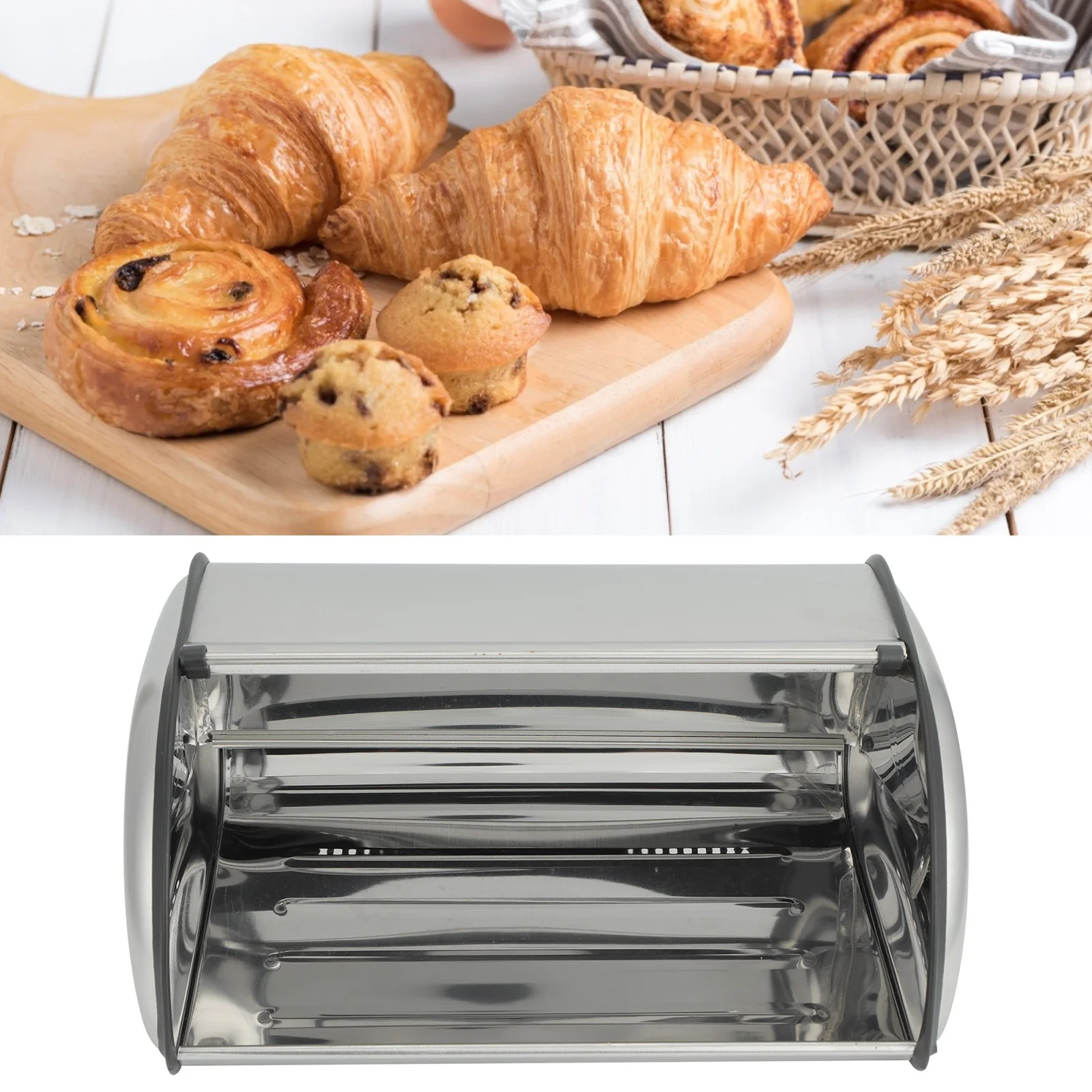 

Stainless Steel Roll Top Bread Bin, Bread Storage Holder with Lid, Large Capacity Bread, Bread Box for Kitchen Counter