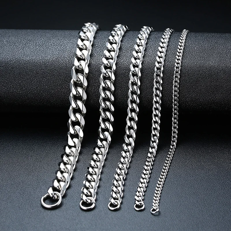Vnox Wolesale 3-11mm Chunky Miami Curb Chain Bransoletka dla mężczyzn, kubański łańcuszek ze stali nierdzewnej Opaska na nadgarstek Classic Punk Heavy