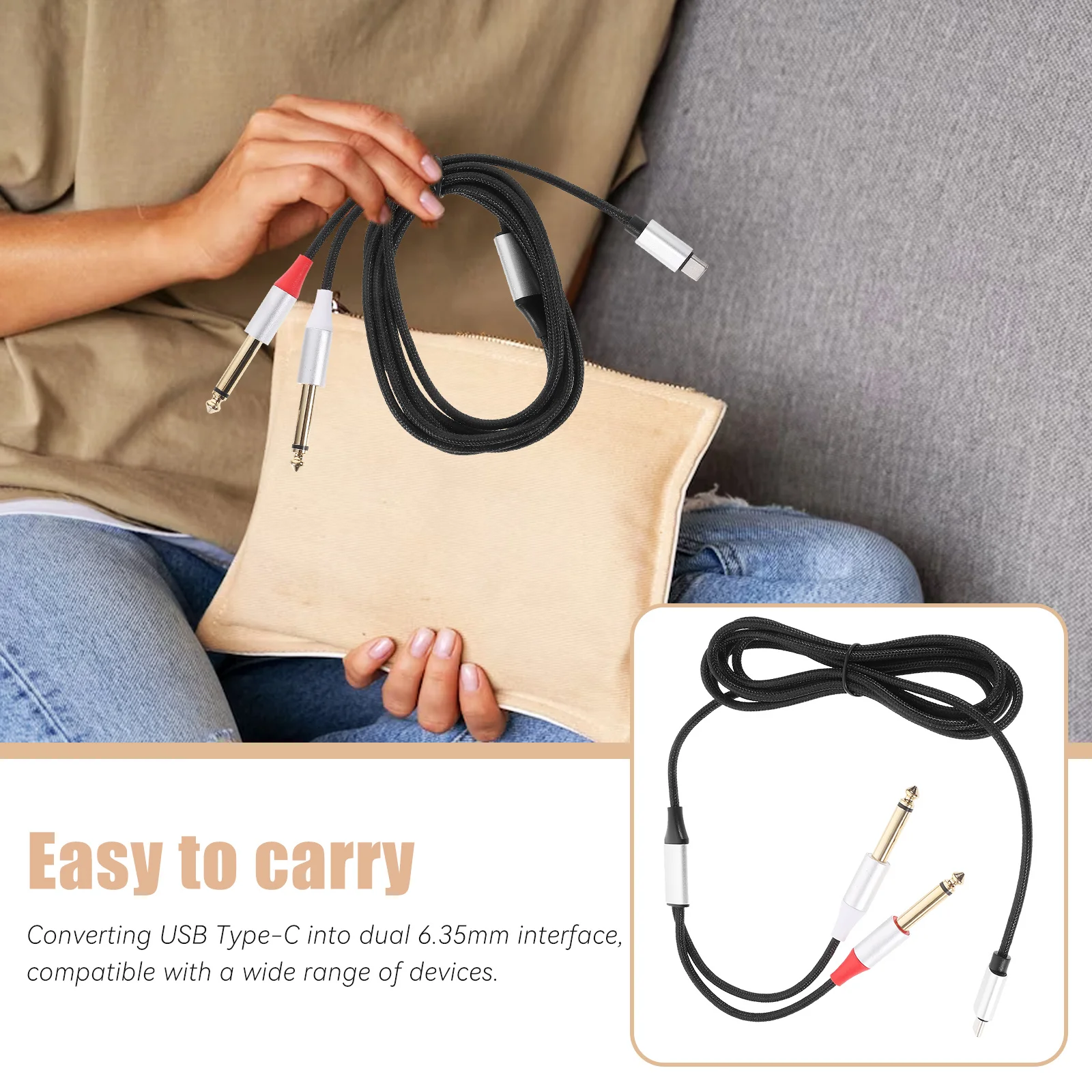 

Usb-C To Dual 6.35Mm Audio Adapter Cable 2-Meter Stereo Conversion Cord For Smartphones Tablets Laptops Amplifiers Speakers