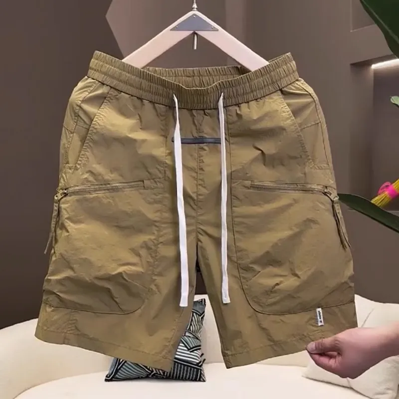 

Summer New Fashion Men's Solid Color Multi Pockets Casual Simple Basic Daily Trendy Knee Length Shorts for Beaches Male Clothes