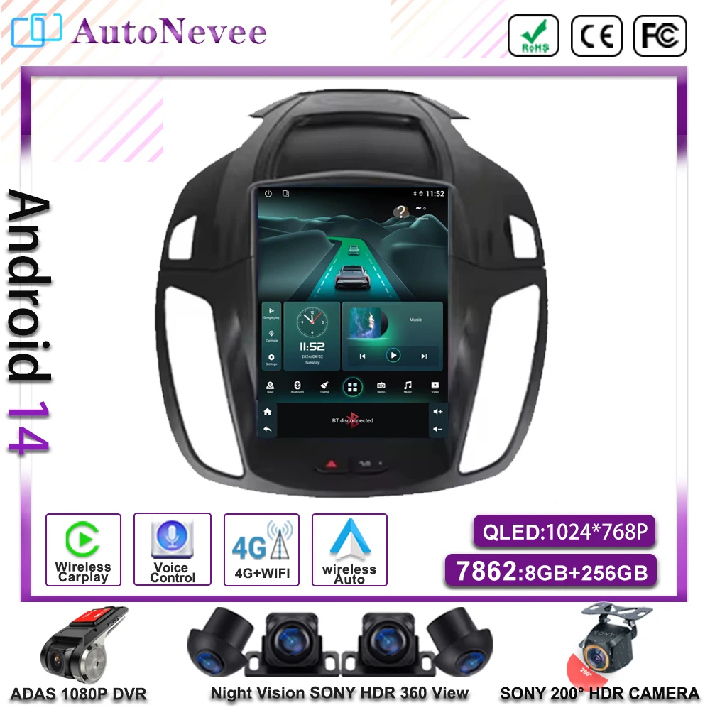 Android 14 Car 9.7 inch  For Ford Kuga 2 Escape 3 2012 - 2019 Multimedia Player GPS Navigation Auto Radio Touch Screen Dash Cam