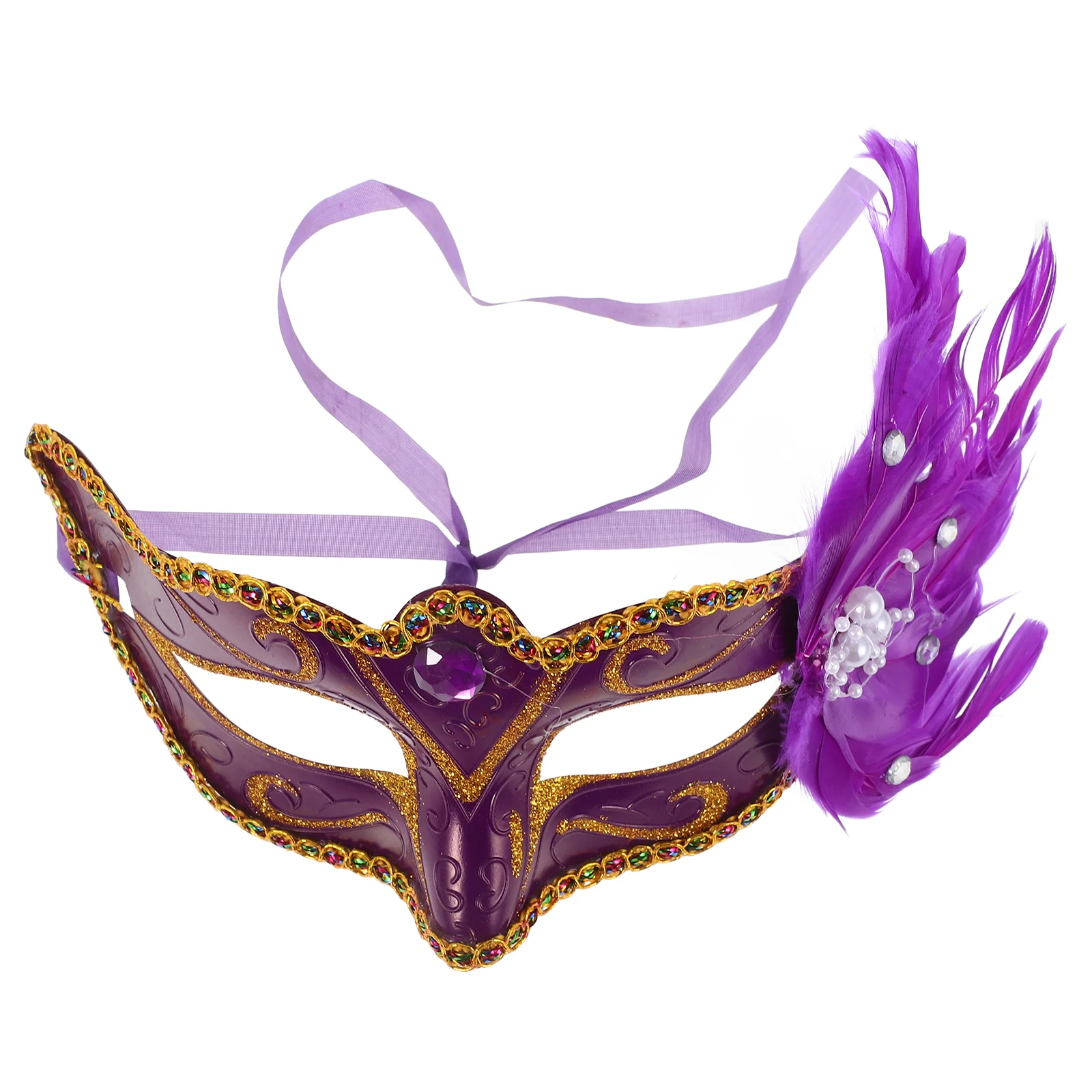 Purple Half Face Mask Costume Prop Colorful Masquerade Party Mask for Cosply Performance Dancing Party