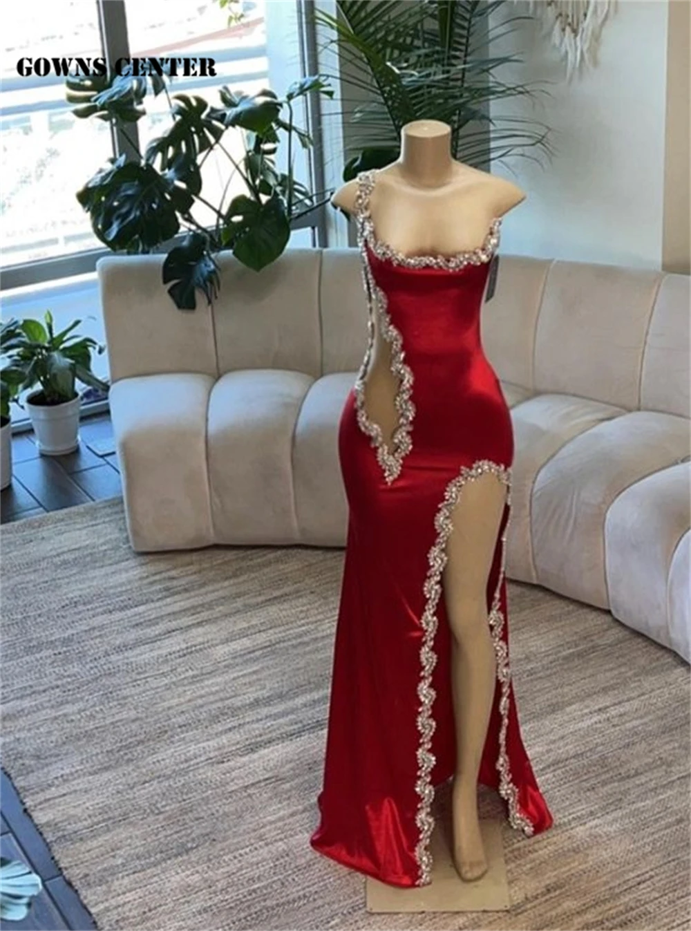 Sexy vermelho frisado espaguete sereia vestidos de baile 2024 luxo um ombro fenda vestido aniversário preto menina médio oriente personalizado