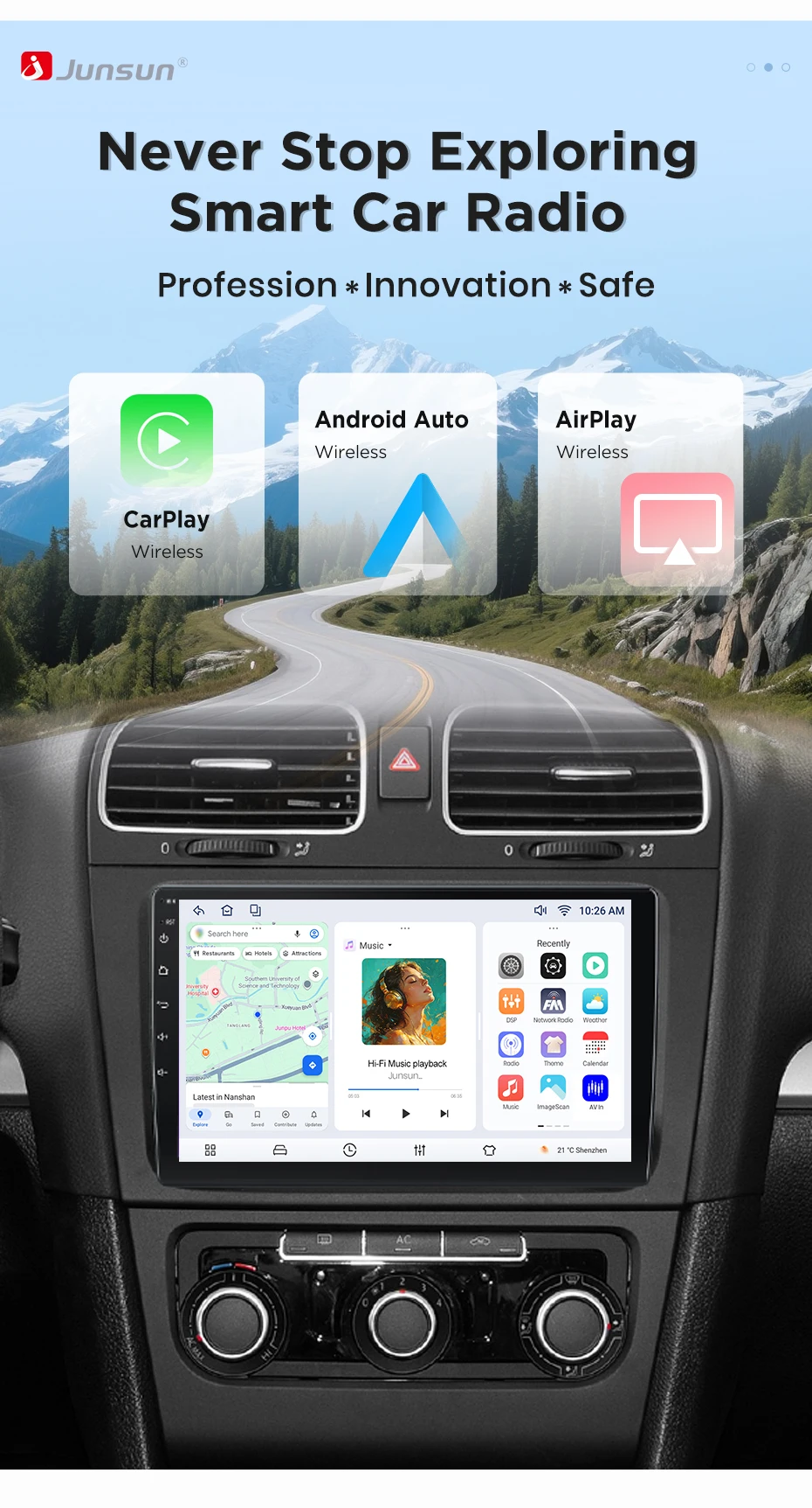 Junsun Wireless CarPlay Android Auto Autoradio für Volkswagen Golf 6 2008-2016 Auto-Intelligentes System DSP SWC RDS GPS FM BT – Detail 2