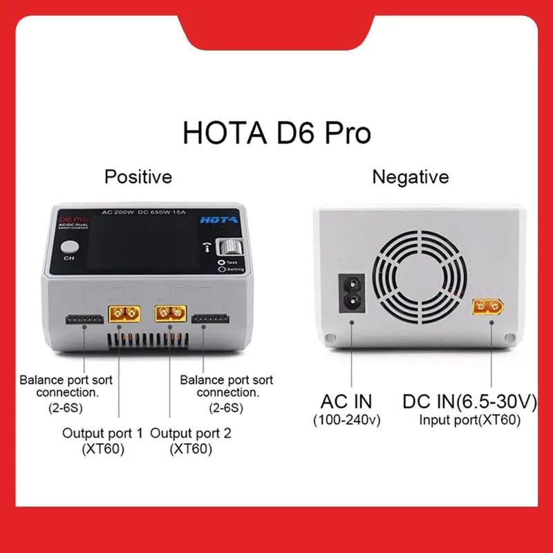 

HOTA D6 Pro Балансное зарядное устройство переменного тока 200 Вт постоянного тока 650 Вт 15 А с беспроводным зарядным устройством для самолета 1-6S Lipo Lihv/Nizn/Nicd/Nimh аккумулятор с вилкой европейского стандарта