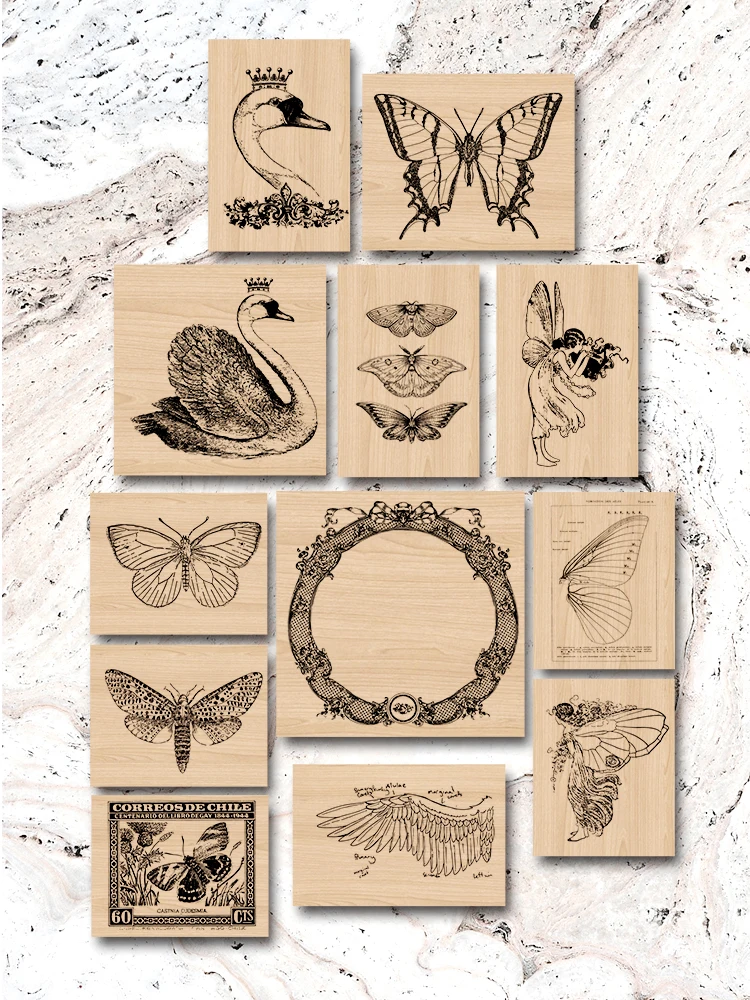 Retro Cocoon-break Become Butterfly Swan Drewniany Stempel Gumowy DIY Scrapbooking Album Fotograficzny Dziennik Materiały Drewniana Pieczątka