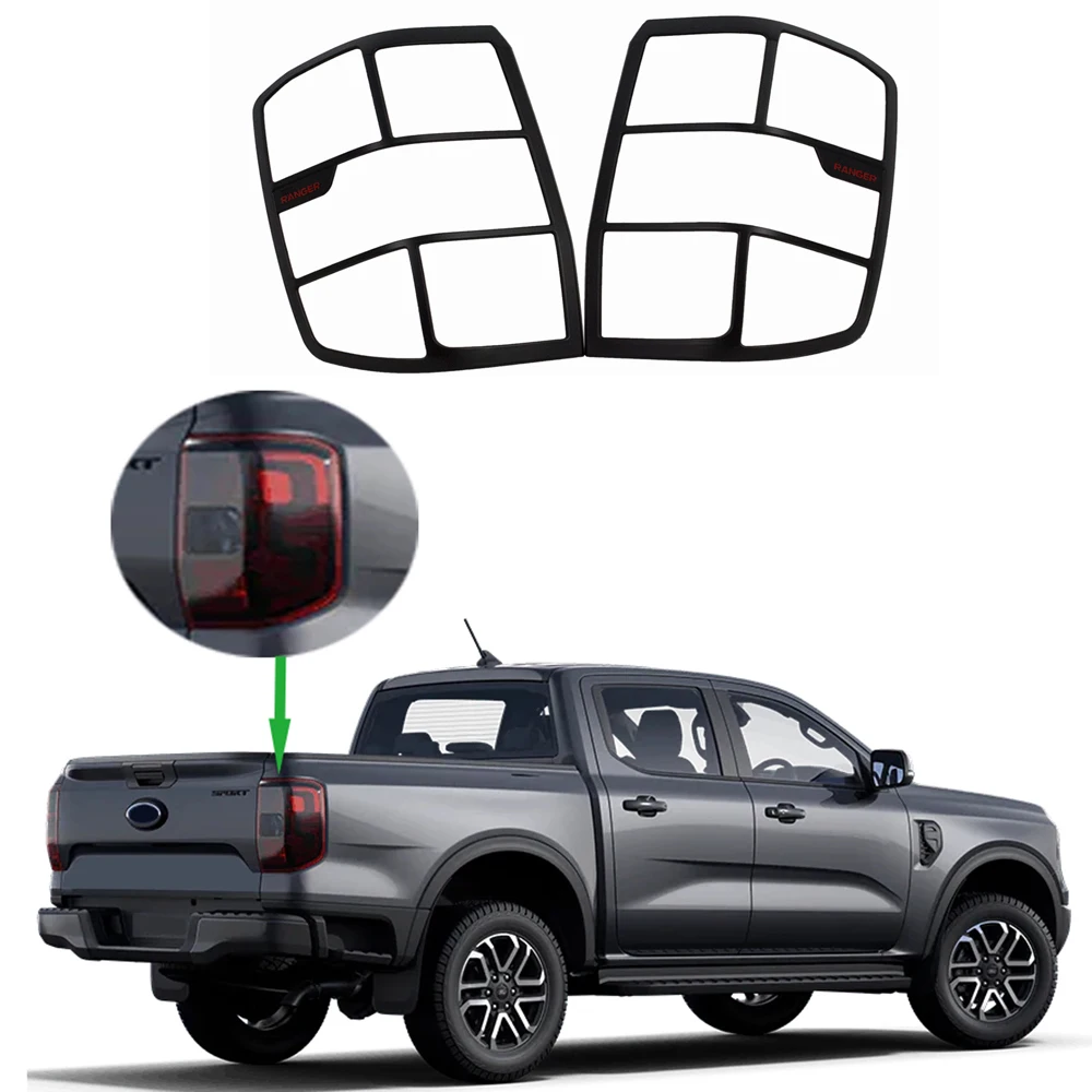 Rear Lamps Cover ABS Matte Black Tail Lamp Hoods For Ford Ranger T9 PX4 MK4 SPORT WILDTRAK 2022 2023 4X4 Accessories