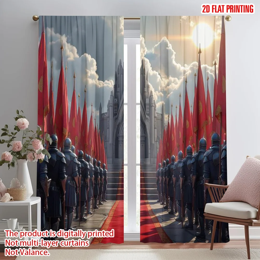 

2D flat printing 2pcs Party Curtains Medieval Knight Ceremony Digital Printed Polyester Drapes Festive Holiday for Photo Booths