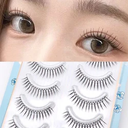 5 Pairs Korean Fake Eyelashes Thin Transparent Stem Eyelashes Natural Simulation U-shaped Handmade Lashes Beginner Makeup Tools