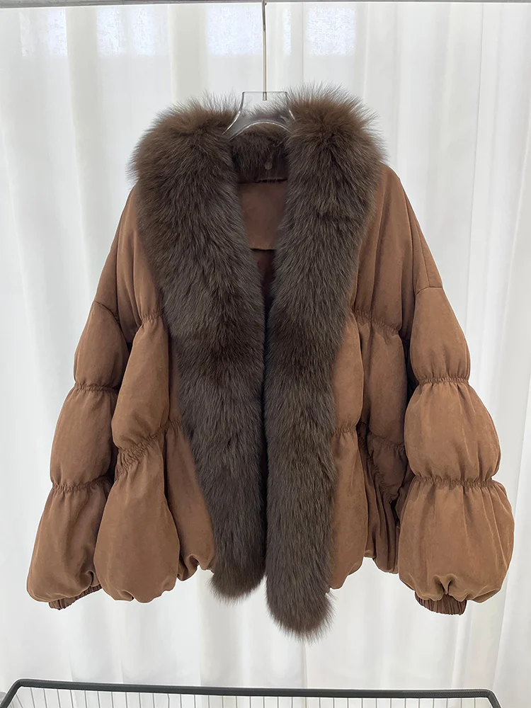 Winter Warm Women Real Natural Fox Fur Collar Goose Down Jackets Puffer Jackets Thick Female Streetwear Coats Outwear