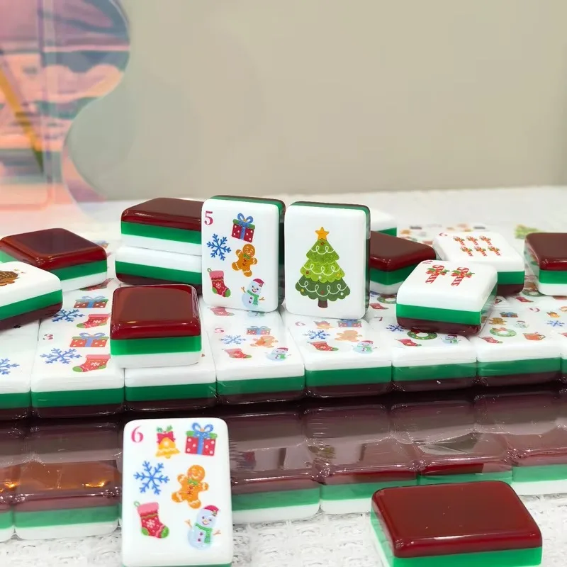 Christmas Mahjong and Mat Set Four Layer Acrylic Retro Festival Gift