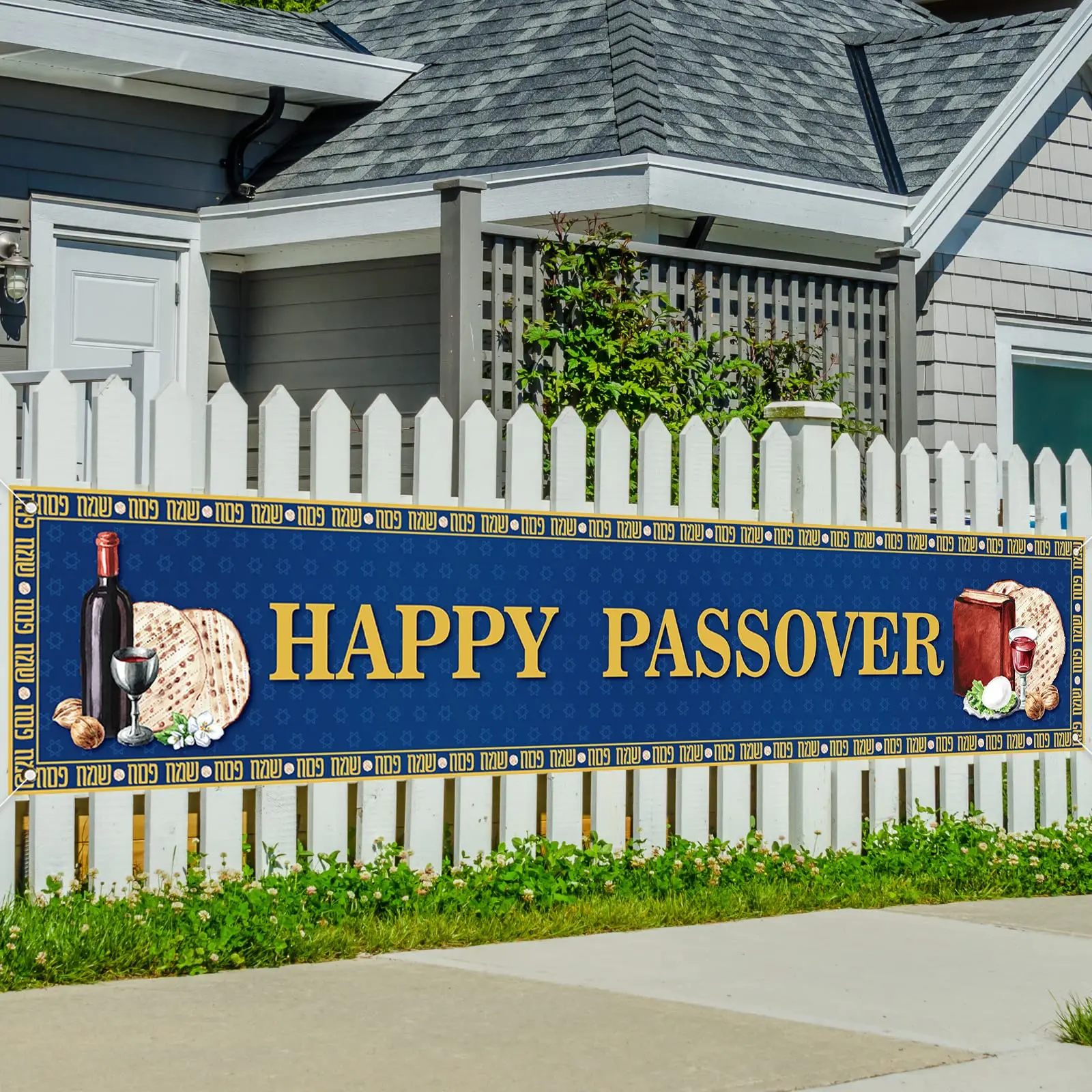 Happy Passover Fence Banner Jewish Pesach Seder Party Supplies Yard Lawn Porch Sign Indoor Outdoor Decor Photo Booth Backdrop