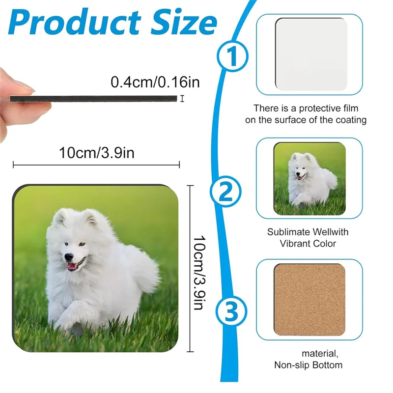 A59E-36 PCS Sublimation Coasters Blanks MDF Cork Back Heat Transfer Coasters Wood Hardboard Coasters Blank Sublimation