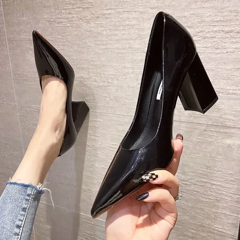 Buty damskie Pointed Toe Sexy Super High Heel Shallow Ladies Footwear Office Square Heels on Offer Chic Point Comfortable A E