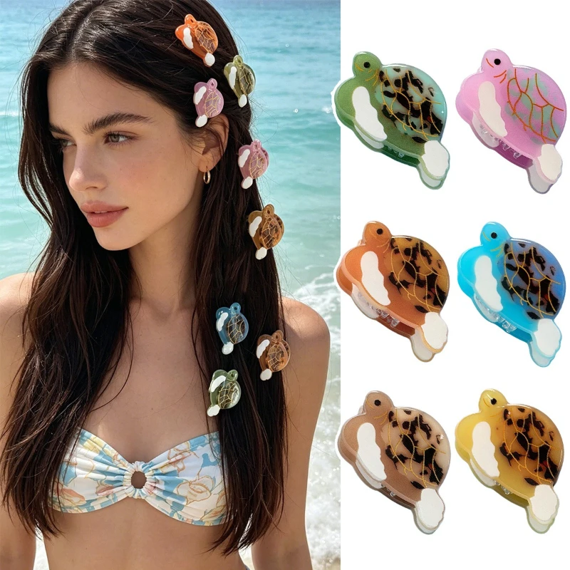 Cute Sea Turtle Hair Clips Acetate Animal Hairpins Colorful Marine Tortoise Side Clips Summer Beach Hair Accessories for Women