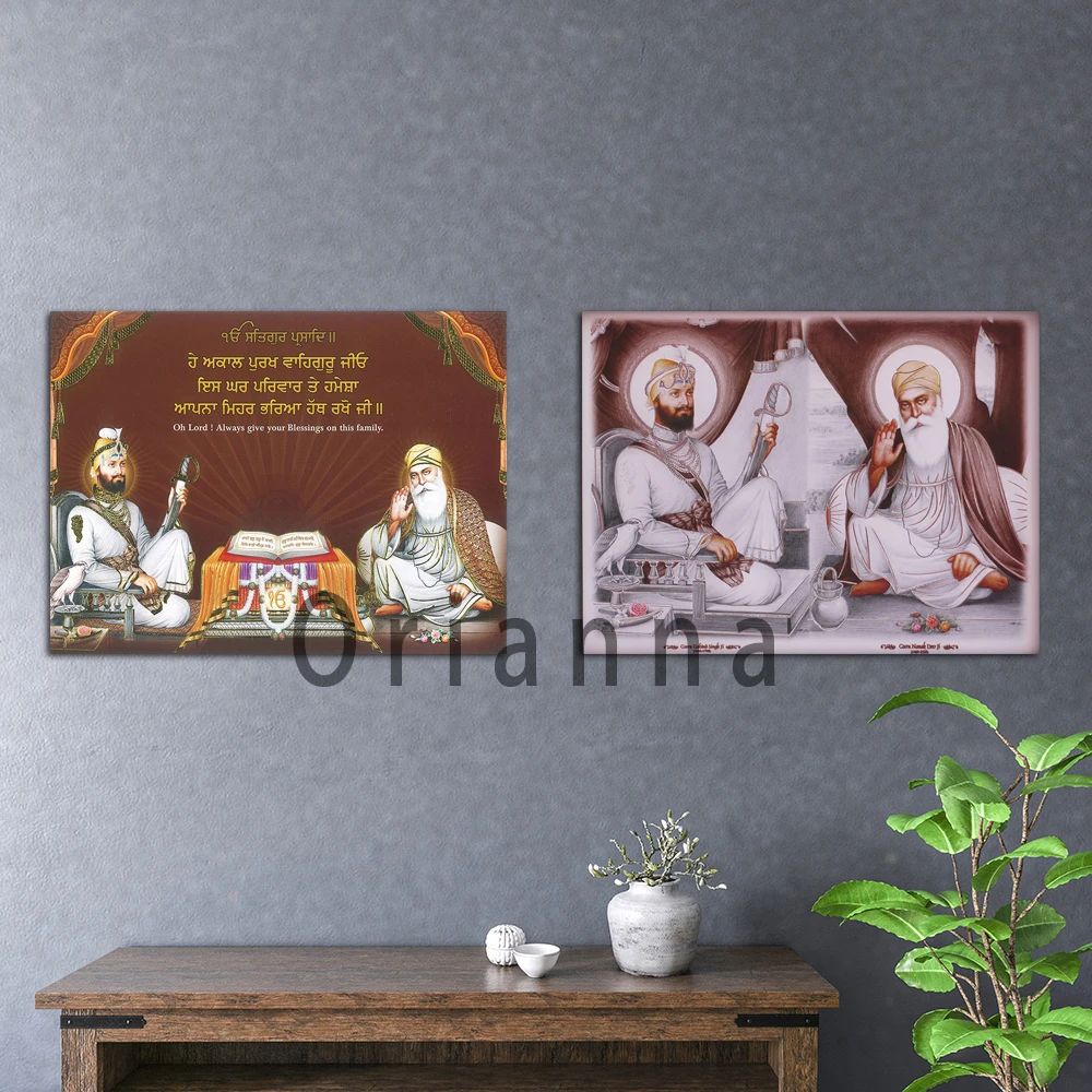 India Golden Temple Gurunank Dev Ji And Guru Gobind Singh Ji Blessing Sikh Wall Art Prints Posters Home Office Decor Painting