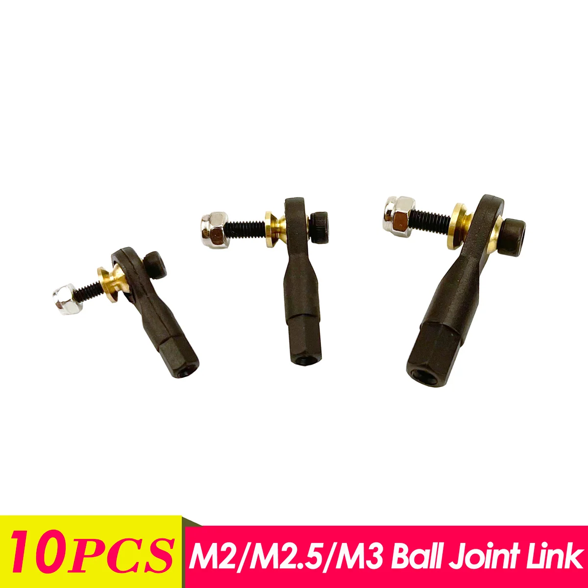 Nylon Metal Ball Joint Link com Conjunto de Conjuntos de Parafuso, Rod End para Avião RC, Modelo Toy Car, Caminhão, Peças Buggy, M2, M2.5, M3, 10Pcs