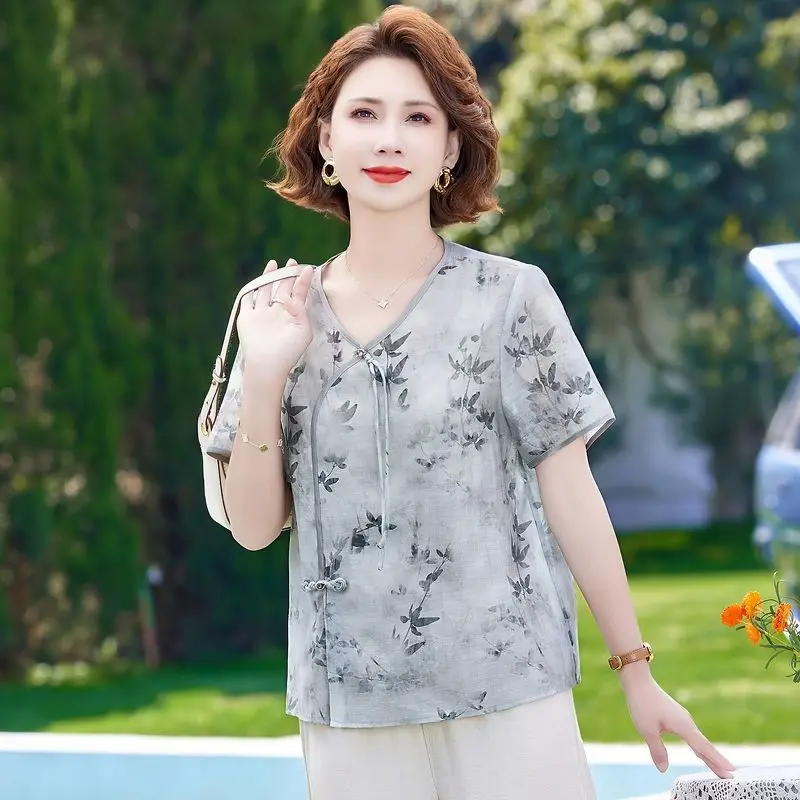 

New Short-sleeved T-shirt Women's New Chinese Shirt Fashionable Age-reducing Top