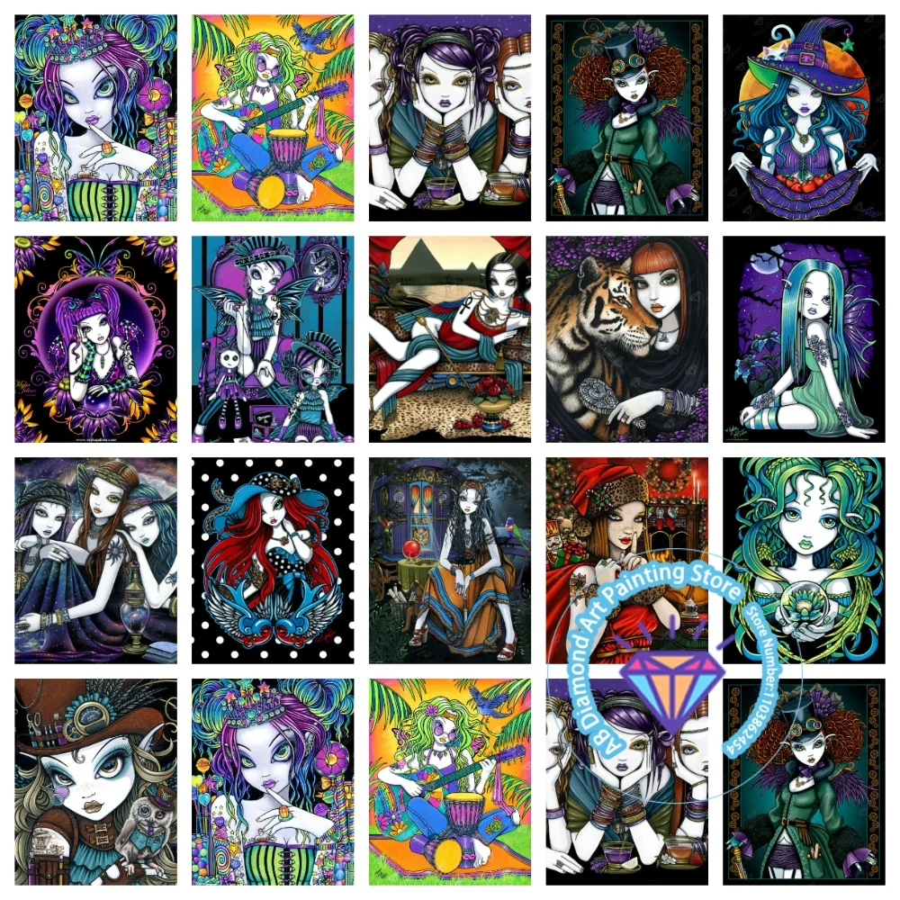 

Gothic Girl Cartoon AB Diamond Painting Kit Square Round Diamond 5D DIY Mosaic Handmade Art Adult Exquisite Gift Home Decor