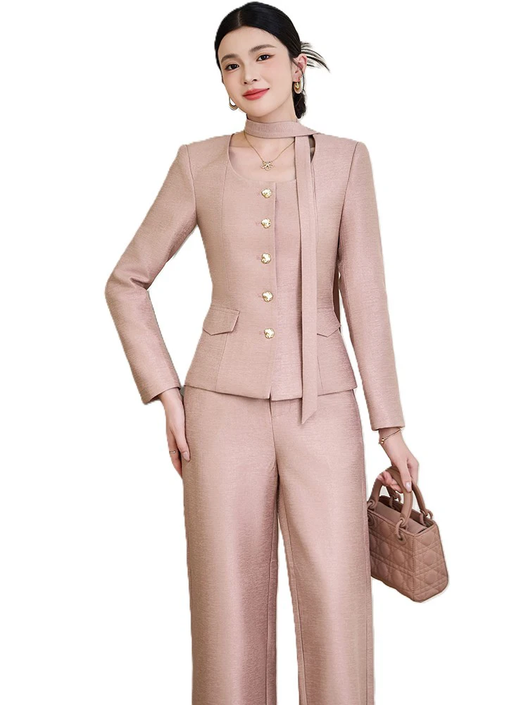 

Women's Pant Suit Formal Blazer And Trouser Pink Apricot Black Office Ladies Work 2 Piece Set