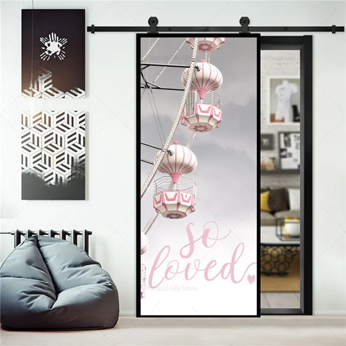 Pink Floral Door Mural Stickers Self Adhesive PVC Waterproof Home Decoration Full Door Wallpaper Romantic Flower Art Poster