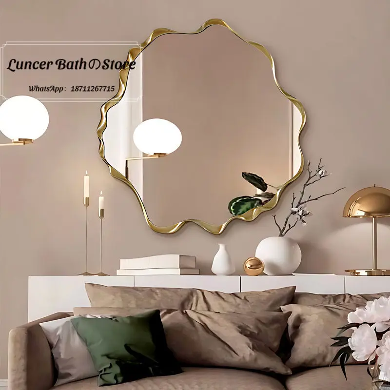 French Irregular Bathroom Mirror, Vintage Nordic Wall Mounted Decor Mirror for Living Room, Vanity Makeup Mirror for Toilet