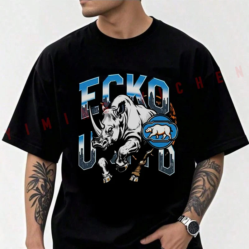 Camiseta de algodón informal con diseño del logotipo de Ecko Rhino City, camiseta de motocicleta, camiseta de verano de manga corta 2026 para hombre, ropa, camiseta
