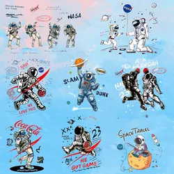 Cartoon astronaut basketball air balloon Heat Transfer On Clothes Applique Decor Patches for Kids Clothing Jacket
