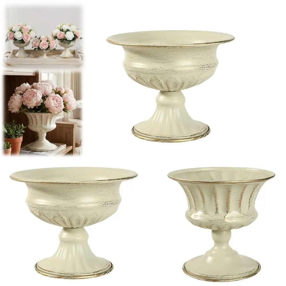 Vintage Metal Flower Pot White Multipurpose Urn Vase Flower Pot Decorative Vase Wedding Party Birthday Decorative