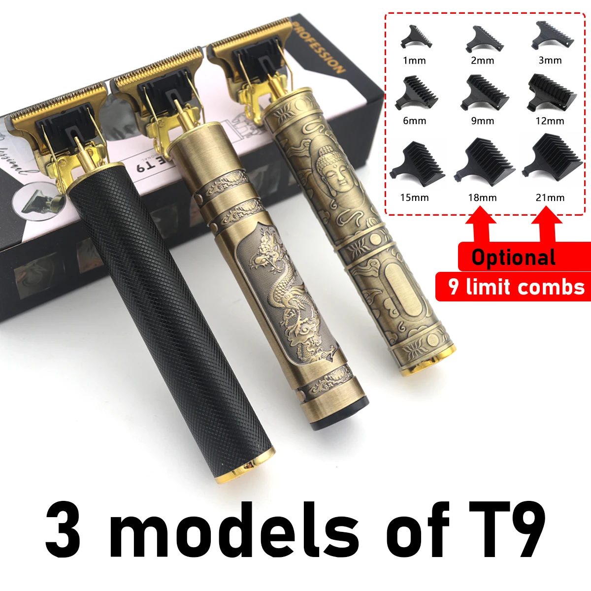 

Professional Hair Barber Trimmer Hot Sale Vintage T9 Optional 9 limit combs Electric Cordless HairCutting Machine Shaver