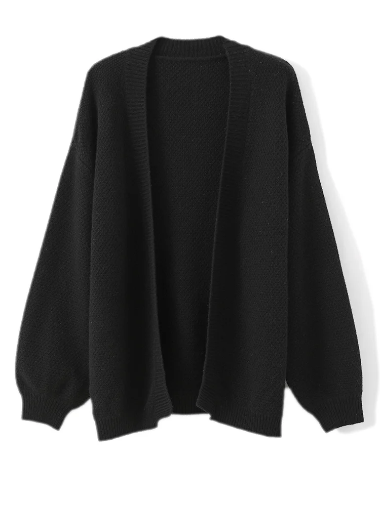 

Streetwear Warm Women's Cardigan Casual Loose Pure Color Basic Soft 100% Merino Wool Preppy Style Twist Flower Sweater Tops