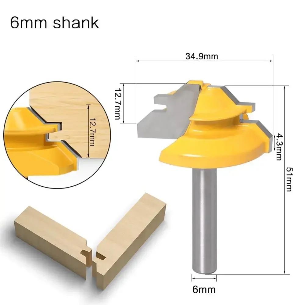 45 Degree Lock Miter Router Bit 6mm 1/4 inch 8mm Shank Woodworking Tenon Milling Cutter Tool Drilling Milling For Wood