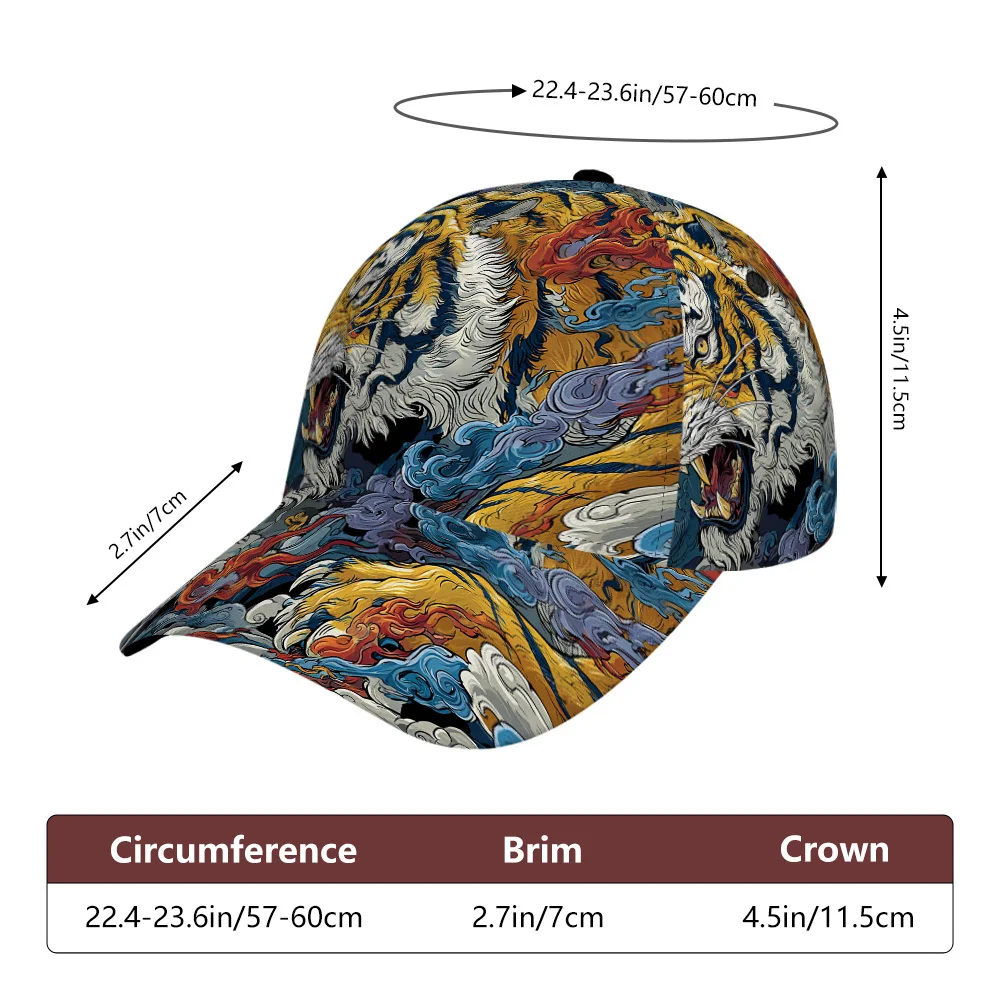 Fierce Flaming Tiger Art Print Baseball Cap Lightweight Polyester Duckbill Hat Adjustable Design Perfect for Casual Outings