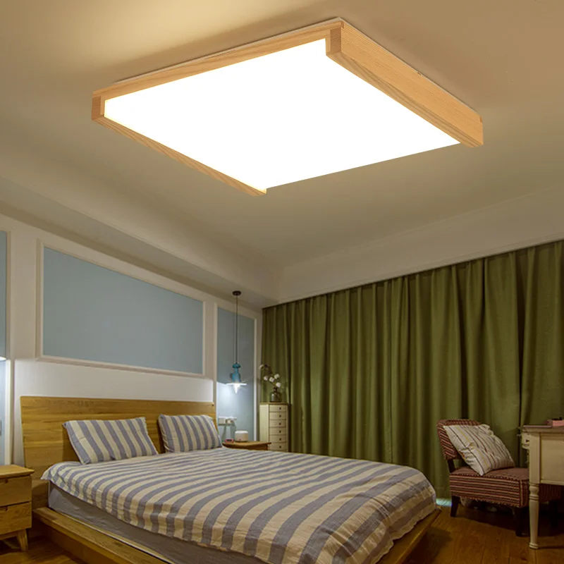 Lámpara de techo LED de madera para el hogar, luz nórdica cuadrada, creativa y moderna, accesorio de iluminación para sala de estar, dormitorio, estudio, decoración del hogar