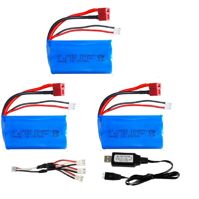 2S 7.4V 1500mAh 18650 Li-ion battery T plug/USB charger for HBX 901/901A 903/903A 905/905A high speed R/C trucks cars