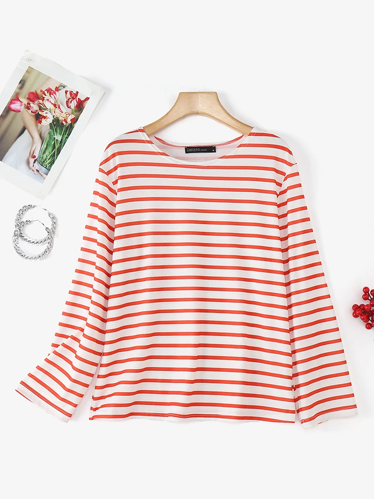 2025 outono blusa zanzea feminino o pescoço manga longa topos listra túnica elegante camisa de trabalho oversize chemise casual solto pulôver