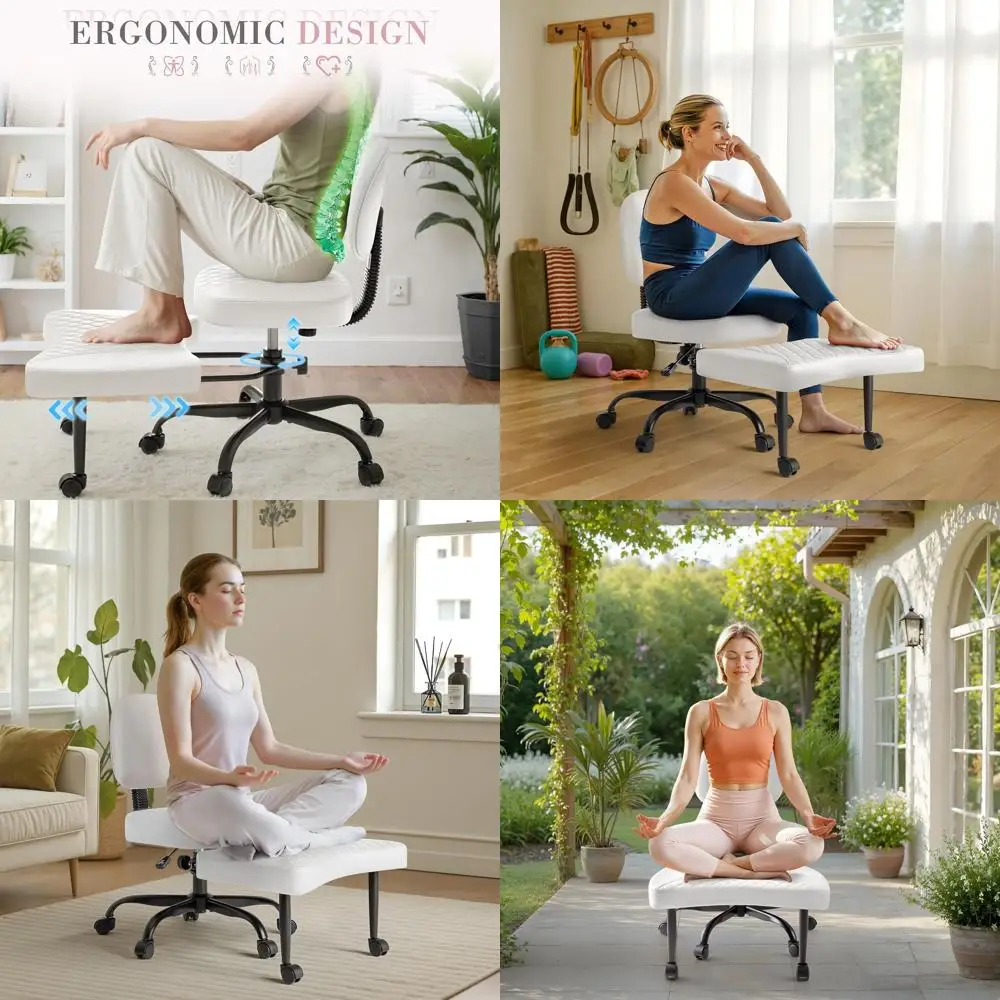 

Эргономичное поворотное кресло для работы на коленях с регулировкой высоты и подставкой для ног для офиса, йоги, медитации (кожа, белый)