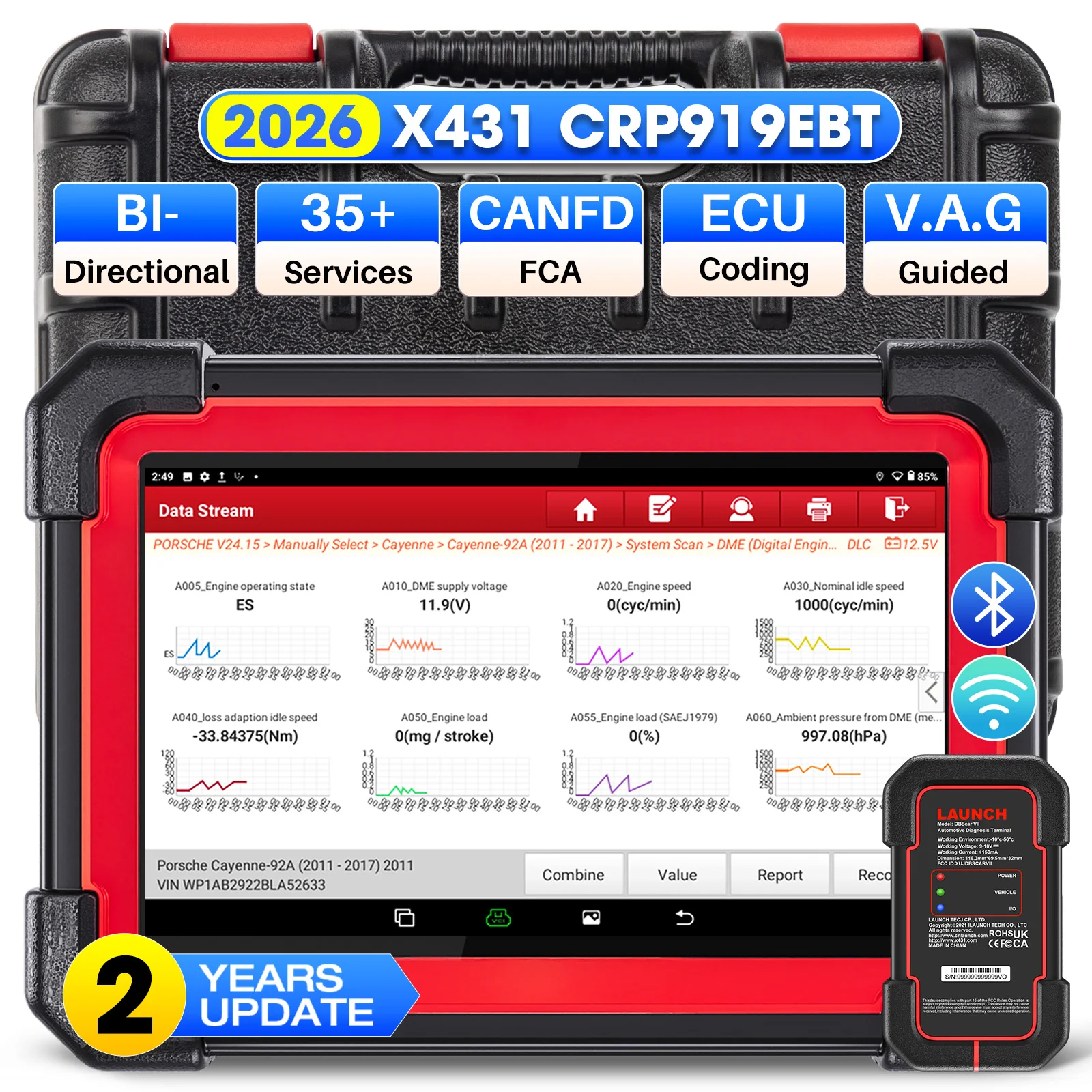 LAUNCH CRP919E BT (Version UE) avec DBSCAR VII – Codage ECU avancé, tests d'actionneurs, 35 fonctions de réinitialisation, protocoles CAN FD et DoIP – Outil de diagnostic automobile et scanner OBD