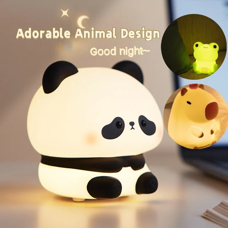 

Силиконовые ночные огни с милыми животными, светодиодные сенсорные лампы, USB перезаряжаемые, с затемнением, детский подарочный набор, панда, капибара, лягушка