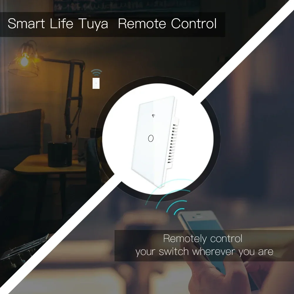 Saklar lampu dinding pintar WiFi, Panel kaca RF433 & Wi-Fi hidup pintar aplikasi Tuya Remote Control bekerja dengan Alexa Google Home 1/2/3 Gang