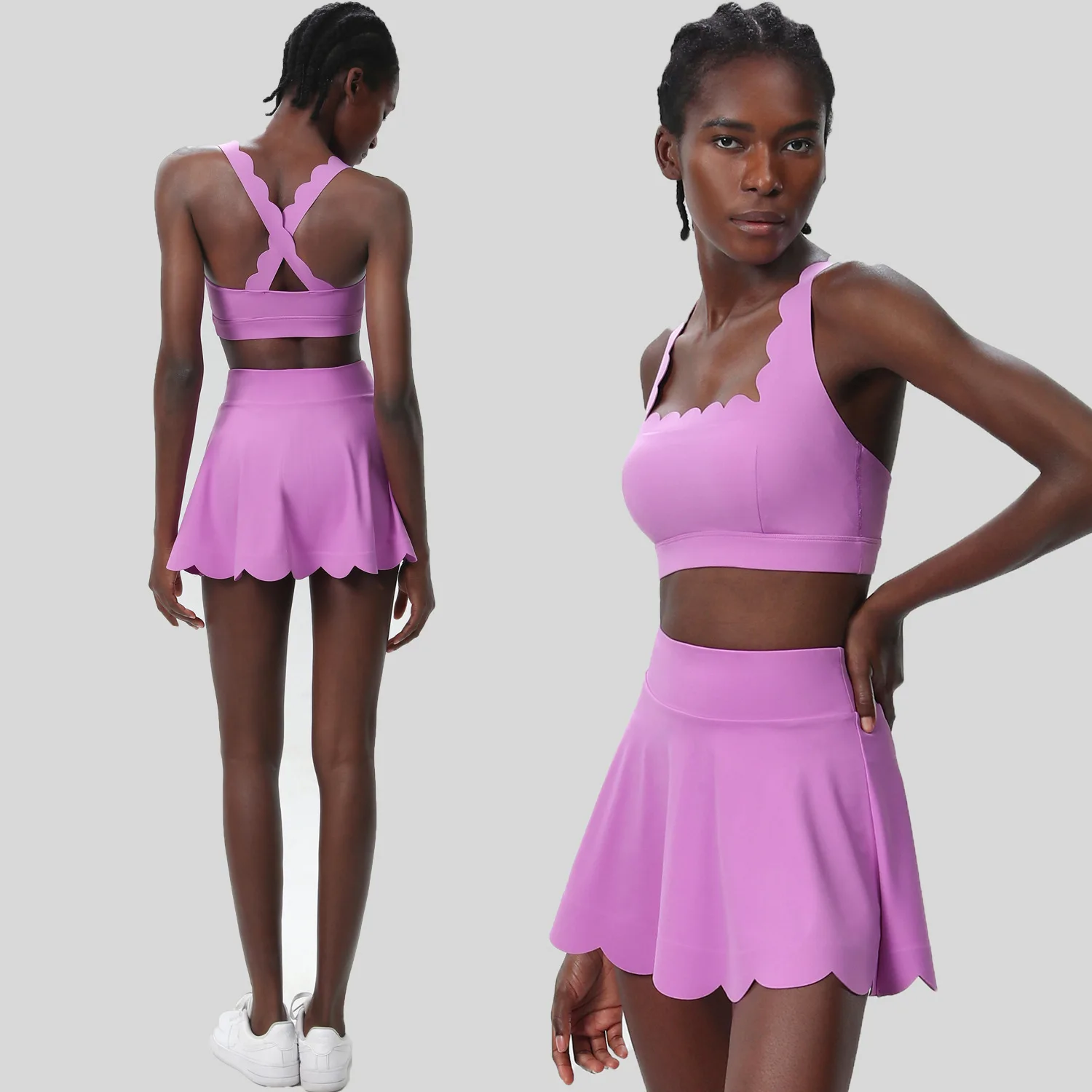 بدلة تنس صيفية للسيدات مقاس كبير سريعة الجفاف من الليكرا بدلة لياقة بدنية رياضية حمالة صدر مكونة من قطعتين تنورة تنس بنطلون