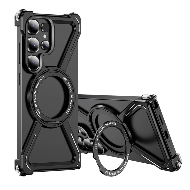 

Metal Frame MagSafe Phone Case for Samsung Galaxy S25 S24 S23 Ultra Aluminum Alloy Bumper 360° Magnetic Bracket Protective Cover