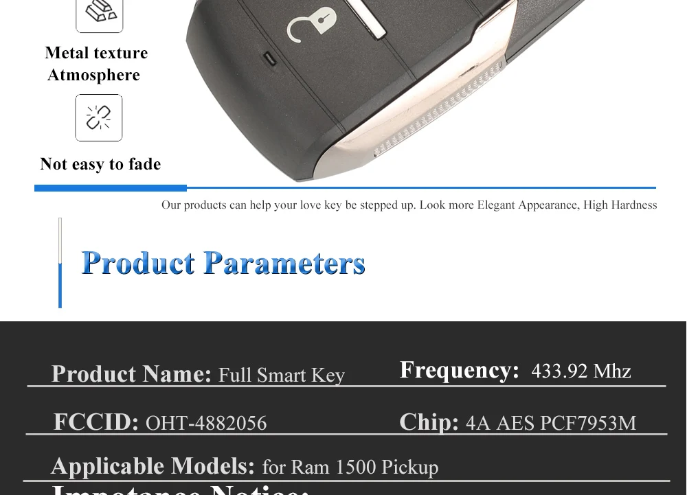 Jingyuqin OHT-4882056 Smart Prox Fernbedienungsschlüssel 433,92 MHz 4A Chip für Dodge Ram 1500 Pickup 2019 2020+ 68291692AD 68291691AD – Detail 4