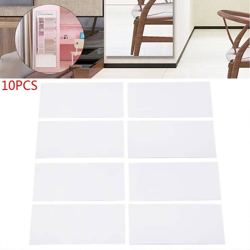 10Pcs Silver Acrylic Wall Stickers Room DIY Decals w/Protective Film Adhesive Splicing Free Cut Sticker